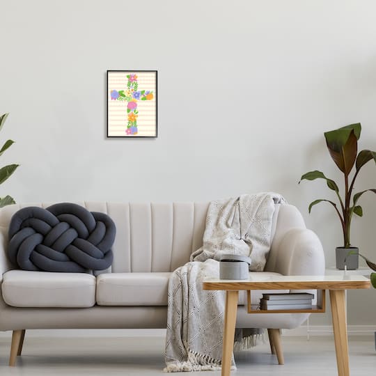 Stupell Industries Floral Cross Religious Symbol Framed Giclee Art